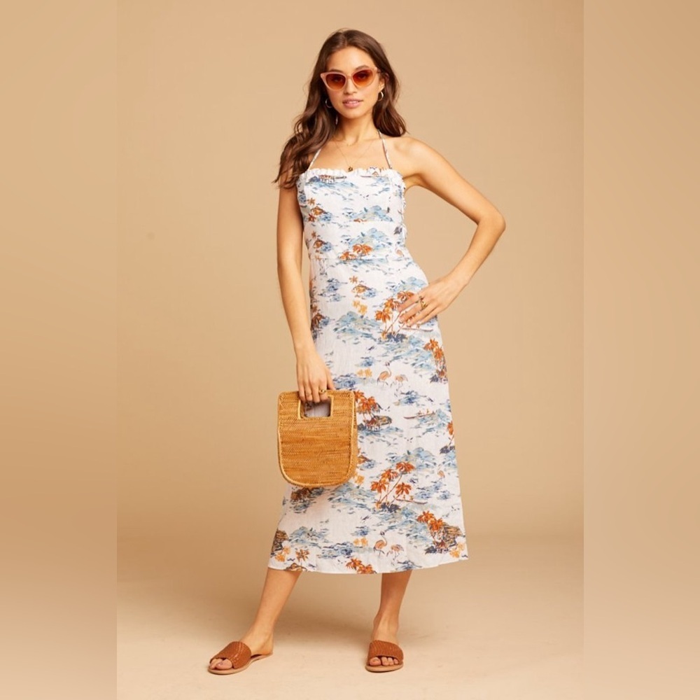 Free People Beach Party Dress, Tropical Linen Vacation Size 6 - Picture 4 of 16